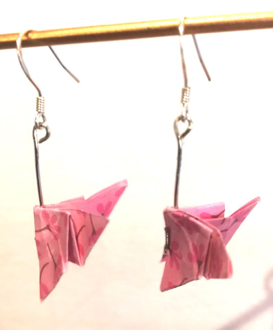 Origamismycken, örhängen: rosa fjärilar